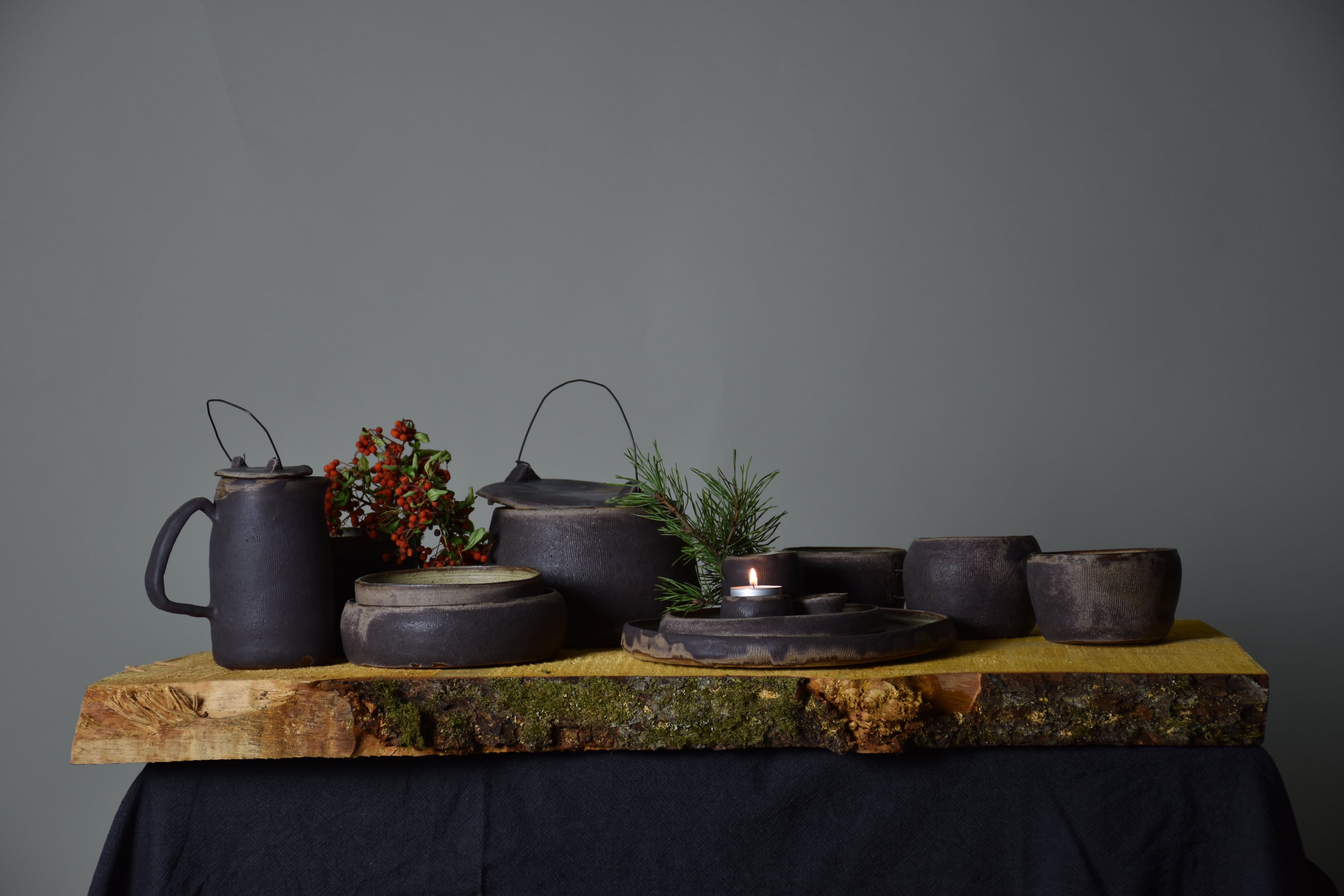 dark ceramic table set